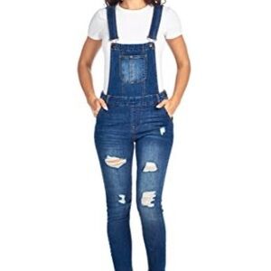 Ci Sono Distressed Skinny Denim Overalls Y2K Medium Wash Stretch Size S